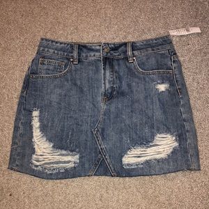 ripped high waisted denim skirt
